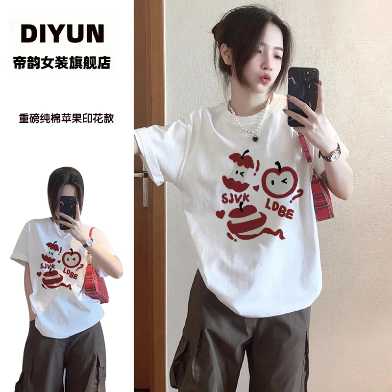【帝韵】夏季新款纯棉印花短袖白色t恤女宽松休闲百搭半袖韩版上衣