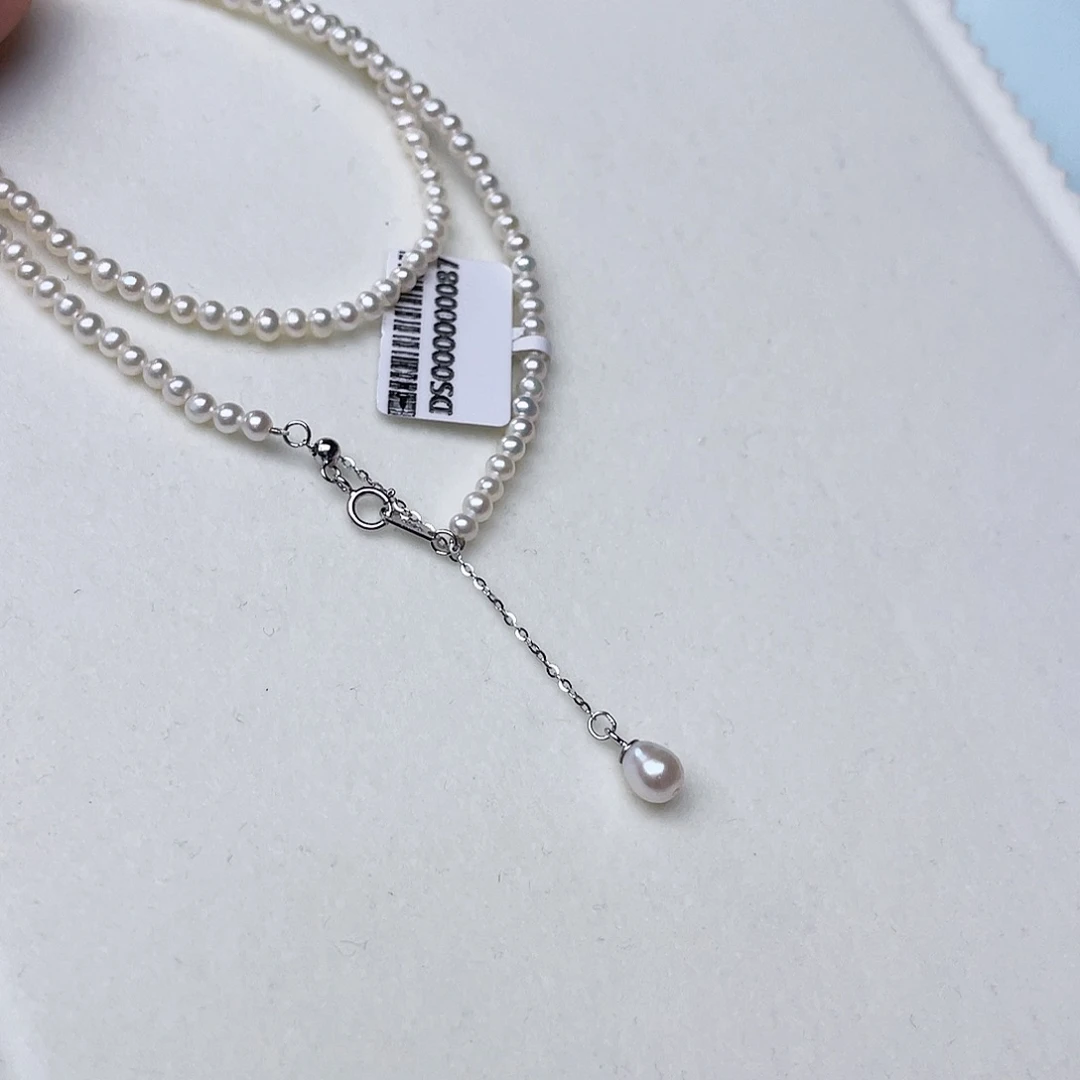 淡水珍珠银S925镶嵌颈饰卡3➕极光白炫彩