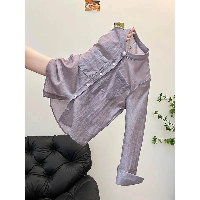 芯娇晴高级感防晒长袖衬衫女装夏季薄款小众纯色时尚气质开衫上衣