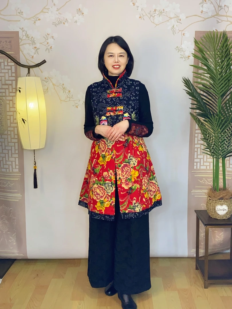 <炫彩东北>民族风中长款气质东北大花马甲中老年女背心外套8831