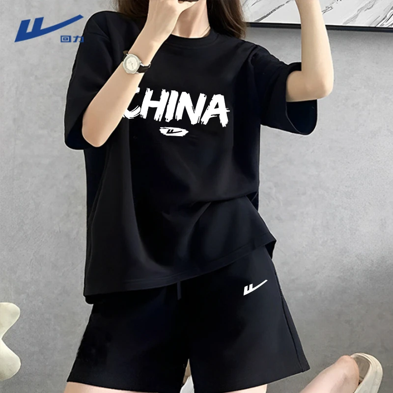 回力纯棉短裤一整套流行时尚女装夏季新款爆款洋衣服运动休闲套装