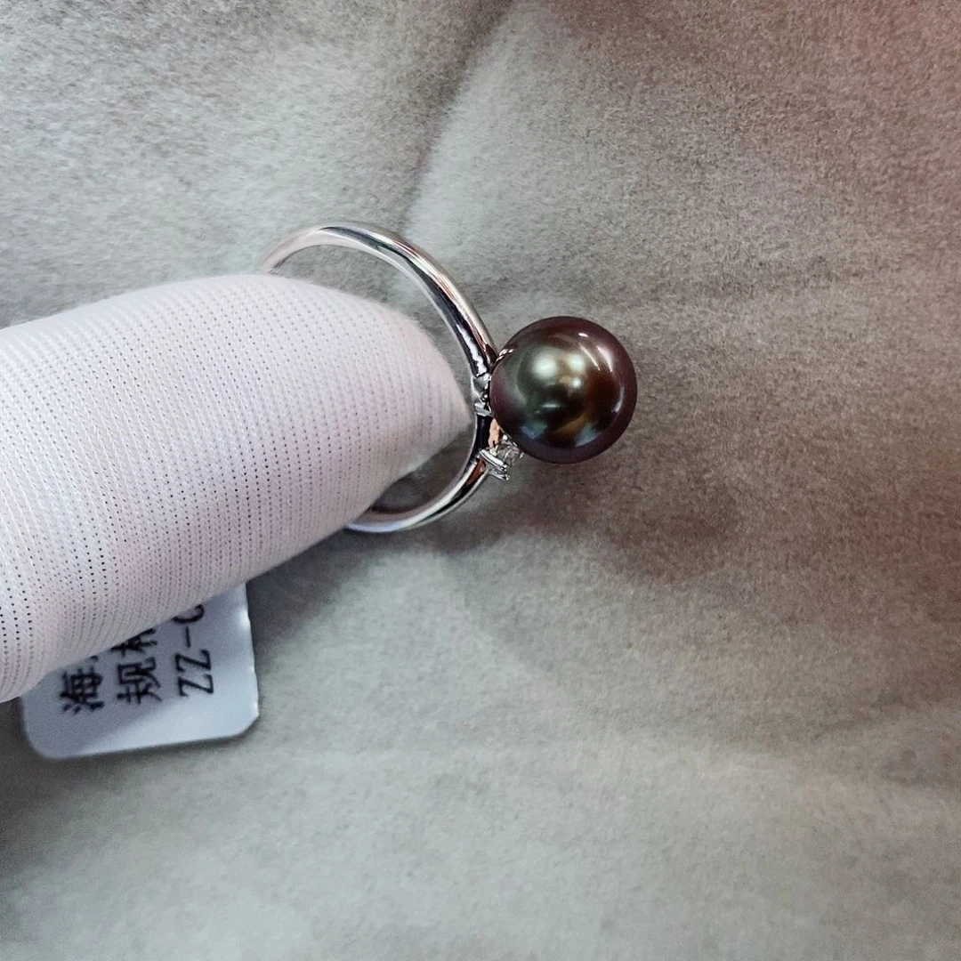 银S925镶嵌戒指海水珍珠8-9