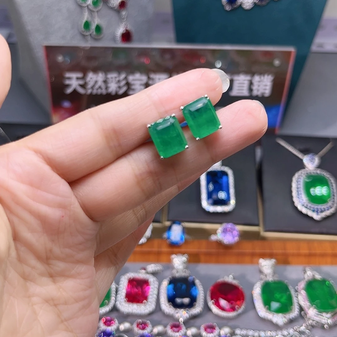 银S925镶嵌耳饰祖母绿269