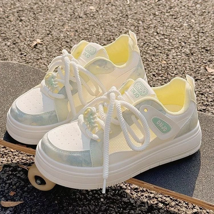 夏季女鞋小白鞋女2025新款透气网面鞋百搭小众面包鞋厚底运动板鞋