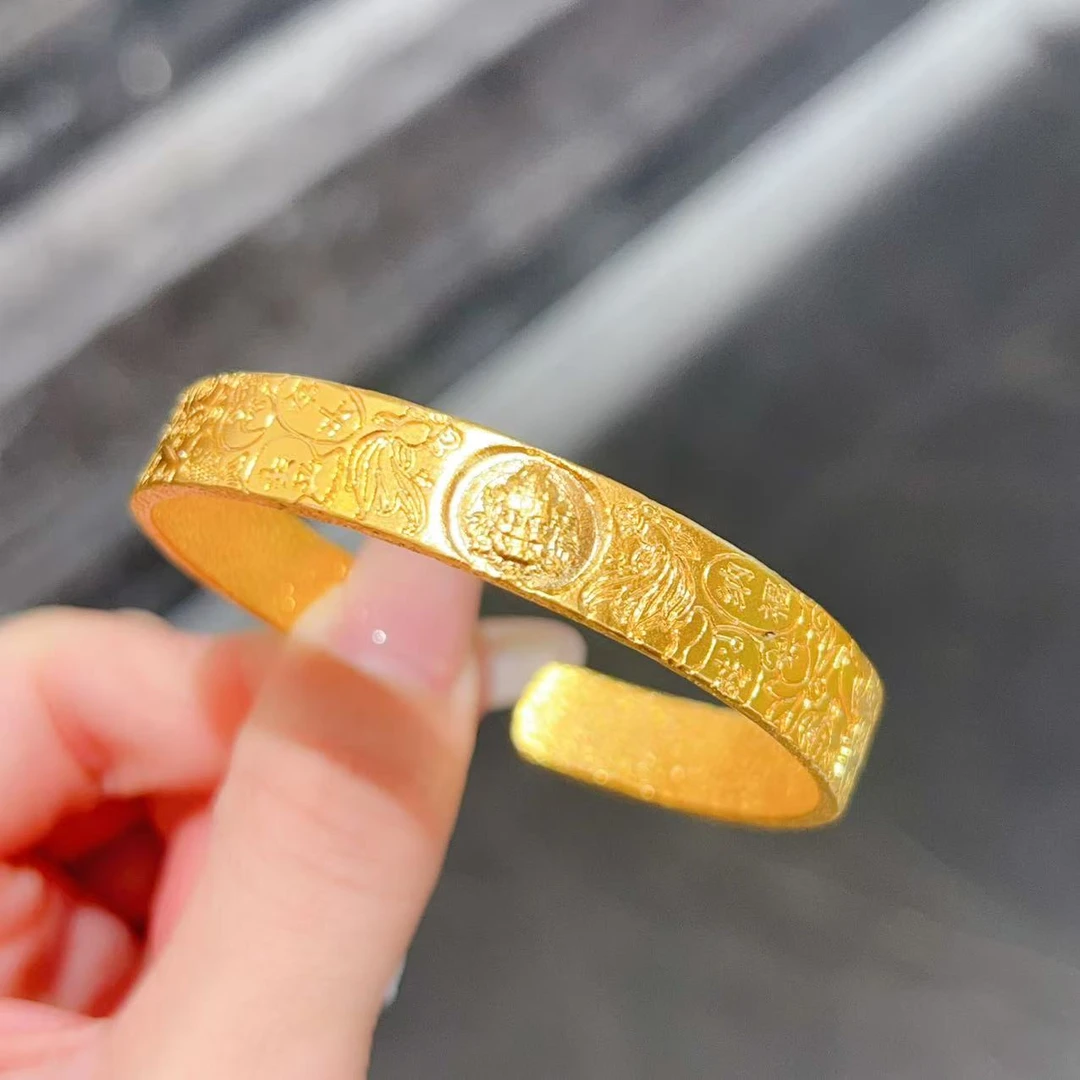 【新美源】足金999 古法工艺 黄财神开口镯