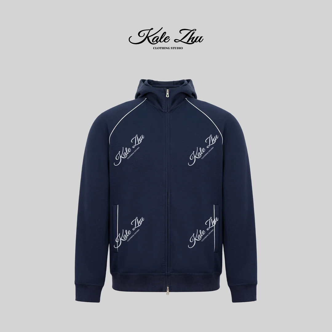 【KALE ZHU】时尚休闲连帽拉链开合罗纹下摆插袋卫衣外套 KZZA1W229