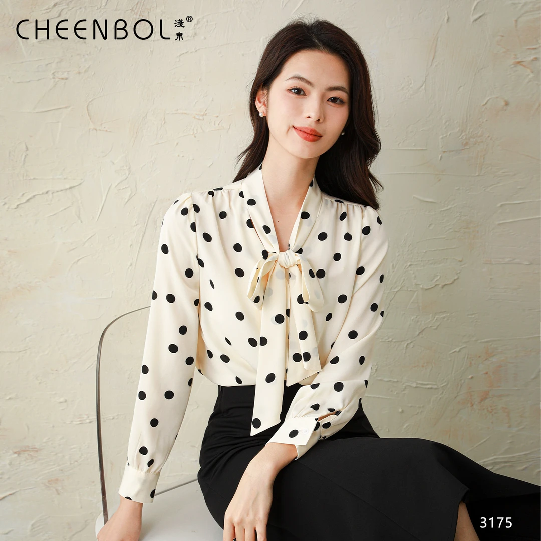 3175波点衬衫女新款2025春夏波点衬衫女简约百搭通勤衬衣