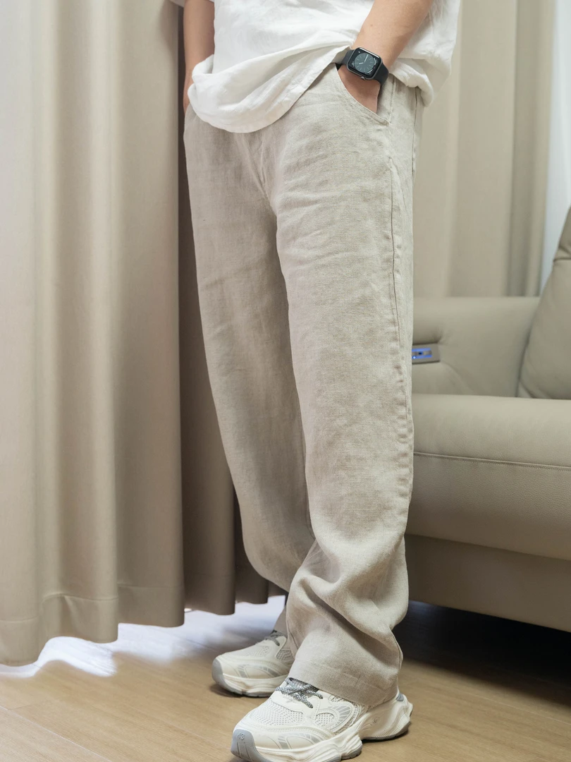 双雨露男裤纯亚麻双雨露直筒男款裤子男士休闲裤宽松百搭