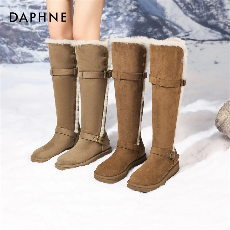 达芙妮厚底雪地靴女棉靴2025新款冬季大棉加绒加厚保暖高筒长筒靴