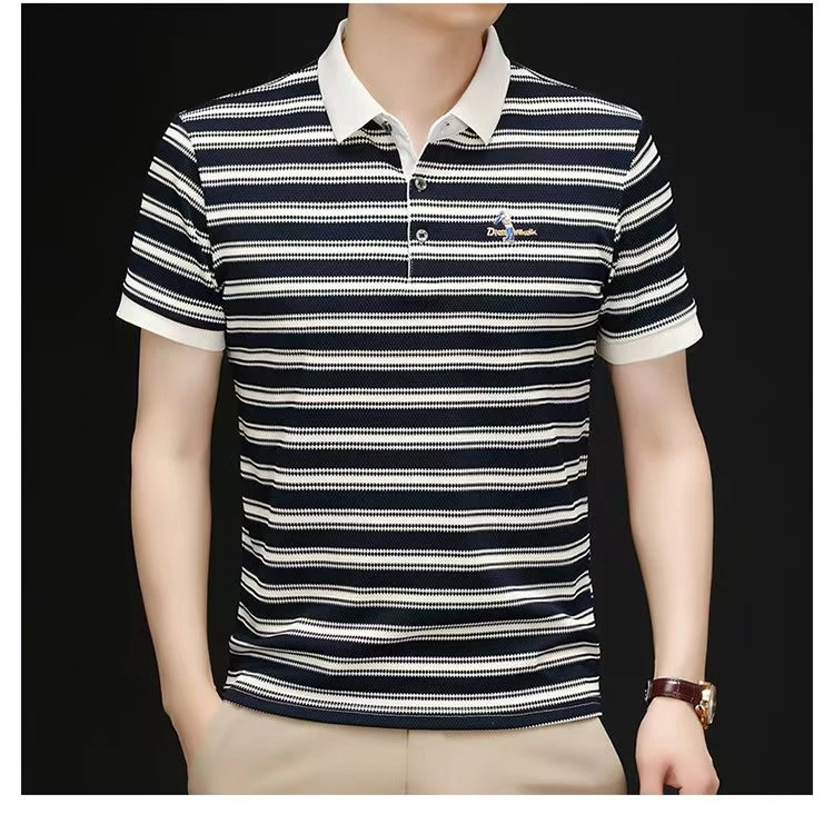 【时尚条纹款男士polo衫】轻薄透气男士时尚翻领短袖T恤休闲polo衫