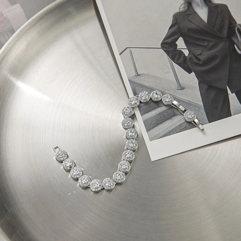 800银仿水晶手链 精致满钻镶锆石小众设计双扣头链银色精美礼盒装