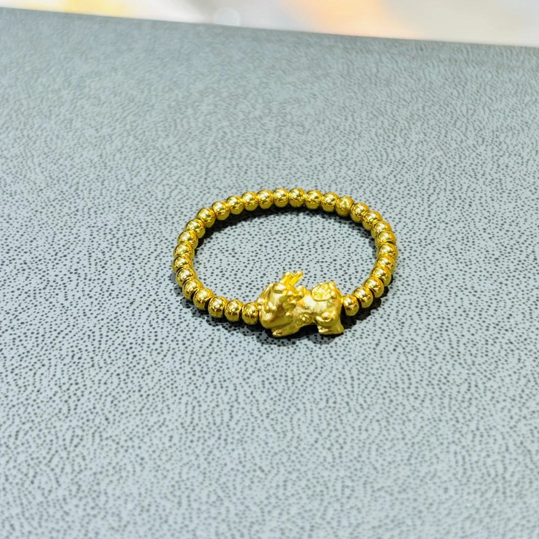 【欢哥专属】足金999貔貅麒麟小金珠弹力戒指(金珠共30粒)