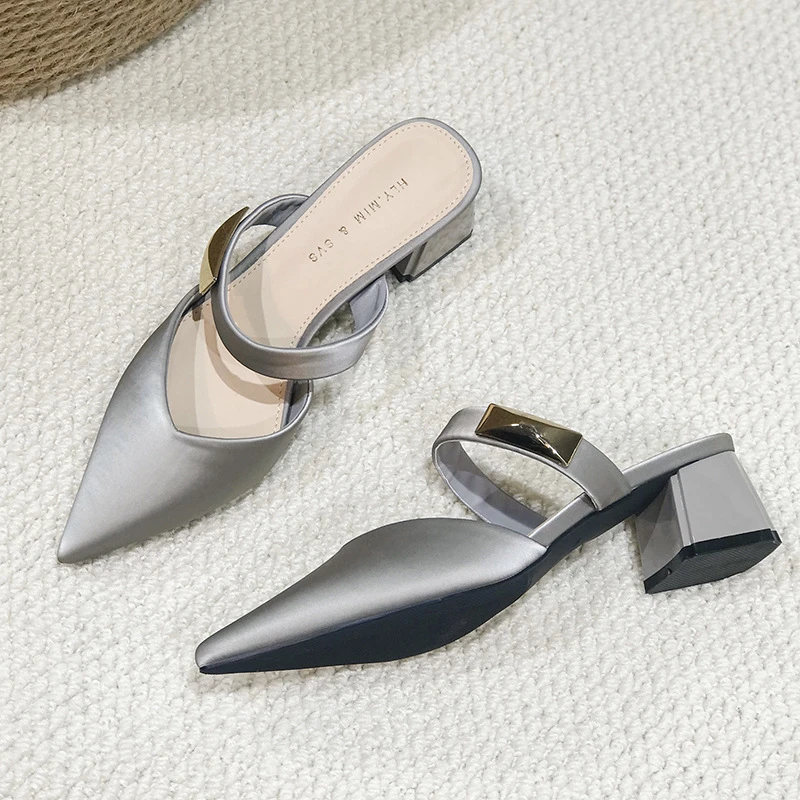 TAFN新款穆勒鞋女韩版粗跟凉拖包头超纤材质舒适橡胶底春季上市黑