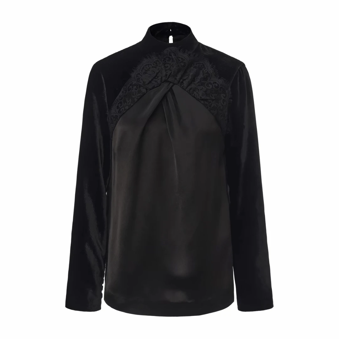 JUNYANG杨君 墨锦栖花造型褶皱上衣