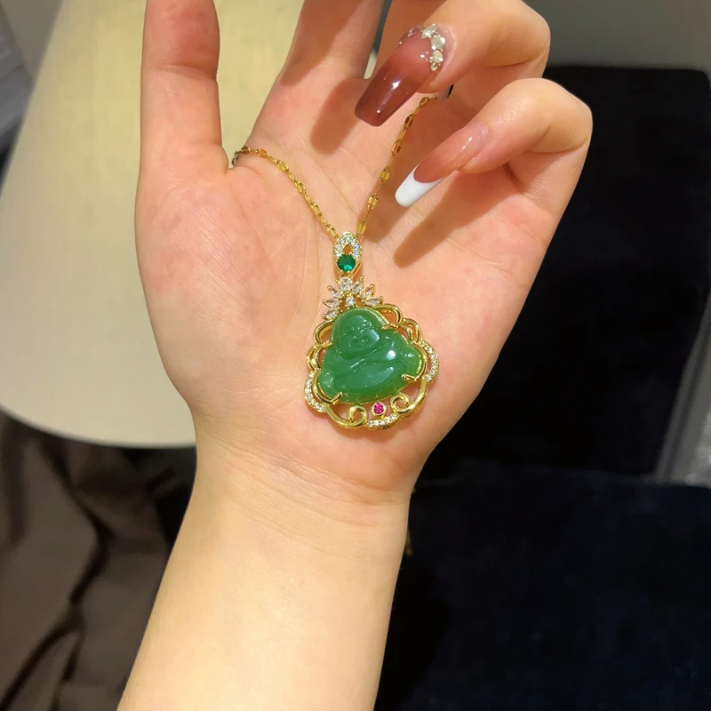 铜合金吊坠 铜合金 112 时尚国风翠绿色吊坠项链