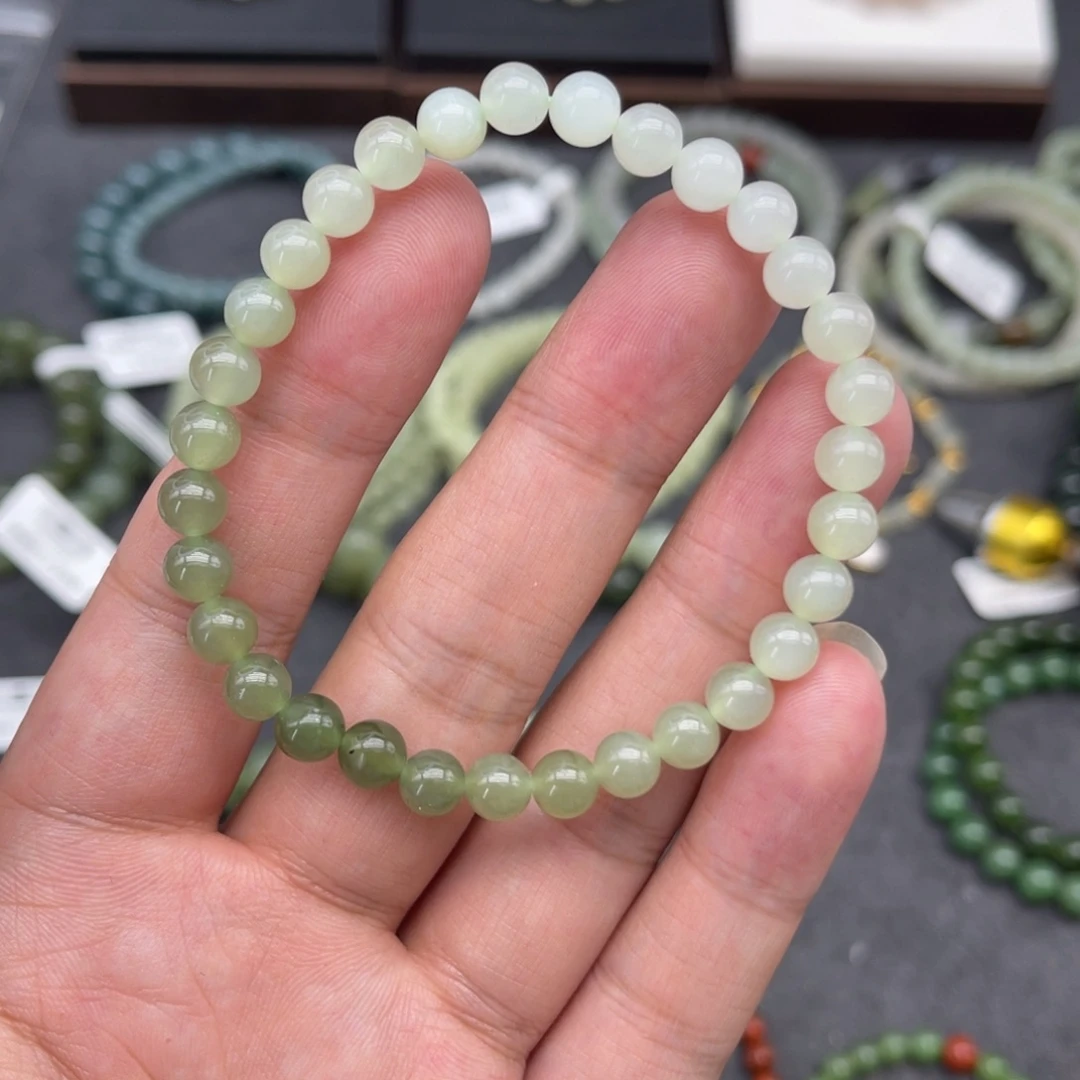 和田玉未镶嵌手串卡6高冰渐变