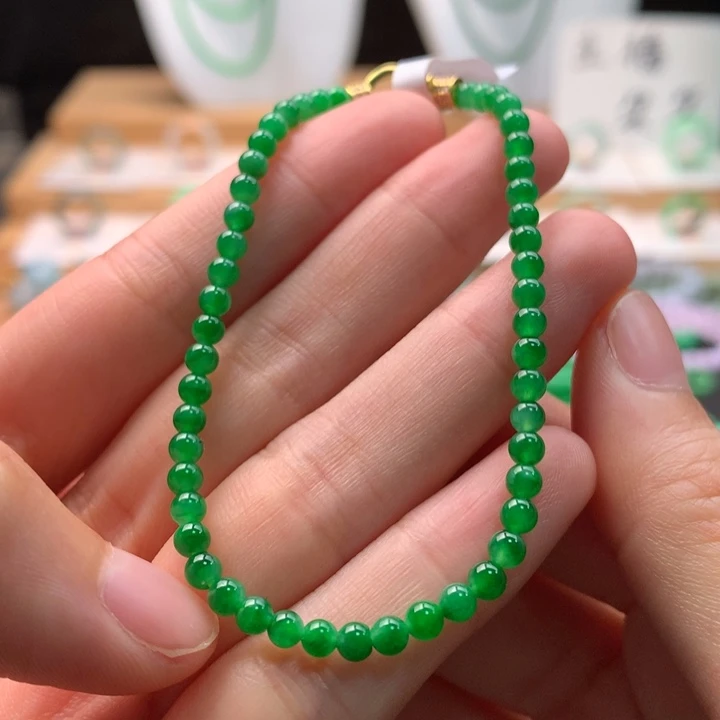 翡翠未镶嵌手串天然缅甸A货翡翠卡3.5mm