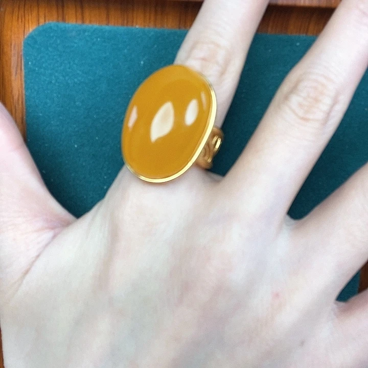 蜜蜡戒指银S925镶嵌戒指