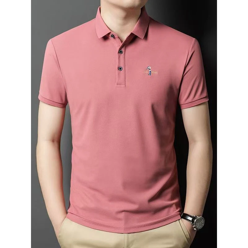 跨境外贸夏季新款纯色休闲男士T恤商务薄款短袖翻领中年polo衫男