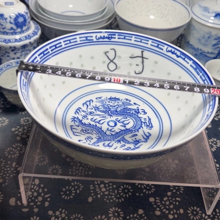 陶青花玲珑8寸的汤碗