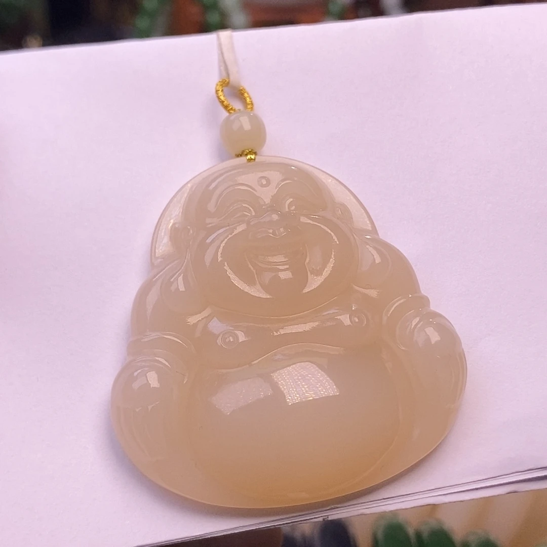 和田玉未镶嵌颈饰浓藕粉红粉老矿料佛公