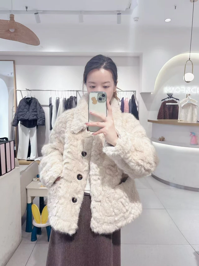 皮毛一体保暖通勤女装韩版女冬季短外套百搭老钱风女款小香风气质