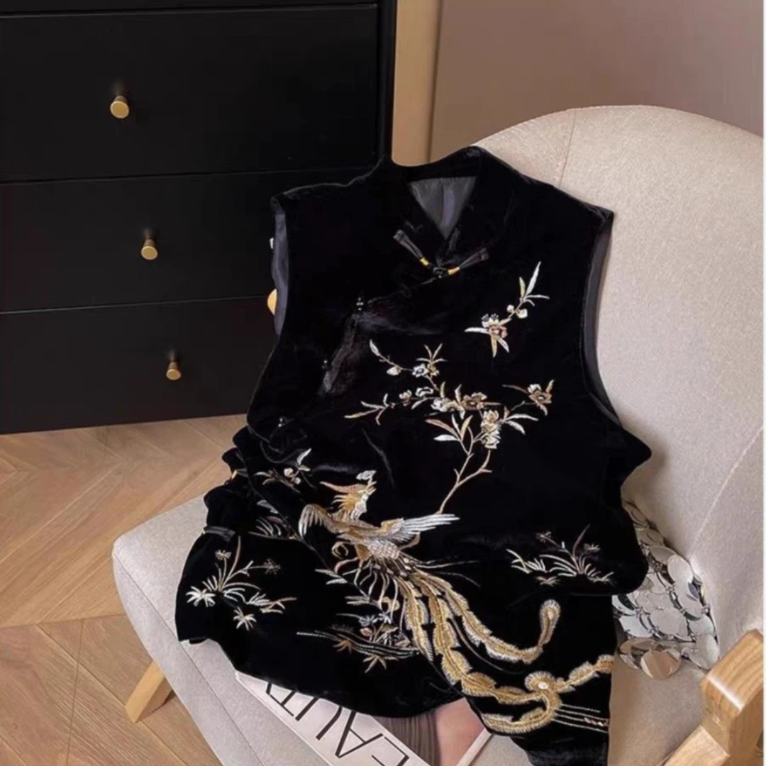 新中式复古马甲春秋必备时尚百搭气质网红黑色中国风印花ins无袖