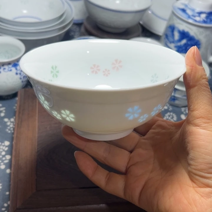 陶瓷雕刻五彩玲珑5寸饭碗