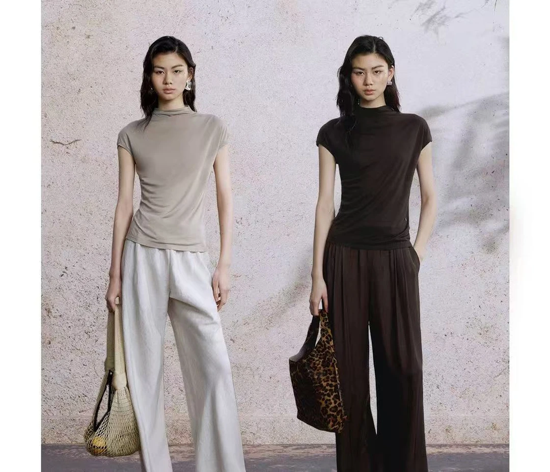 LST 纯色短款透气百搭T恤显瘦软糯上衣  9196