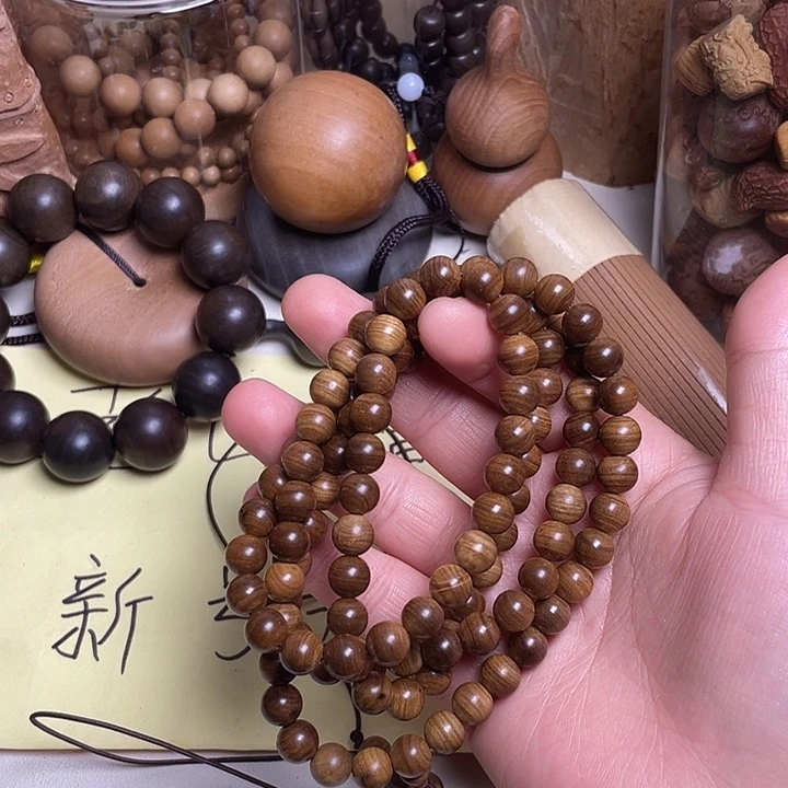 檀香木手串/手链老山檀香0.8/108玉化料横纹虎皮沉