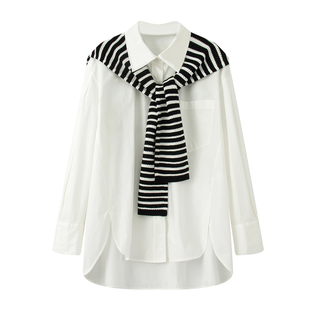 3117{艾}2025女装早秋季新品条纹披肩两件套干练气场女装衬衫外套