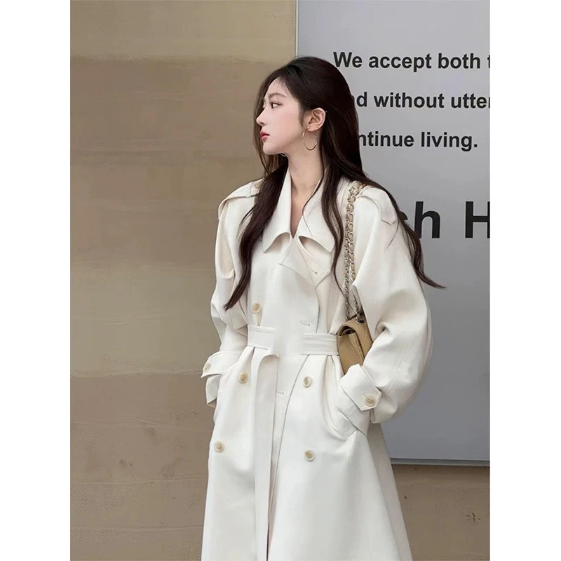 Benview白色中长款风衣2025年秋季新款欧若风小个子气质大衣外套