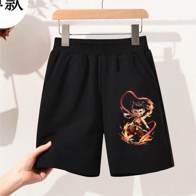 可爱魔丸哪吒卡通夏季新款男女中大童儿童短裤裤子五分裤宽松裤子