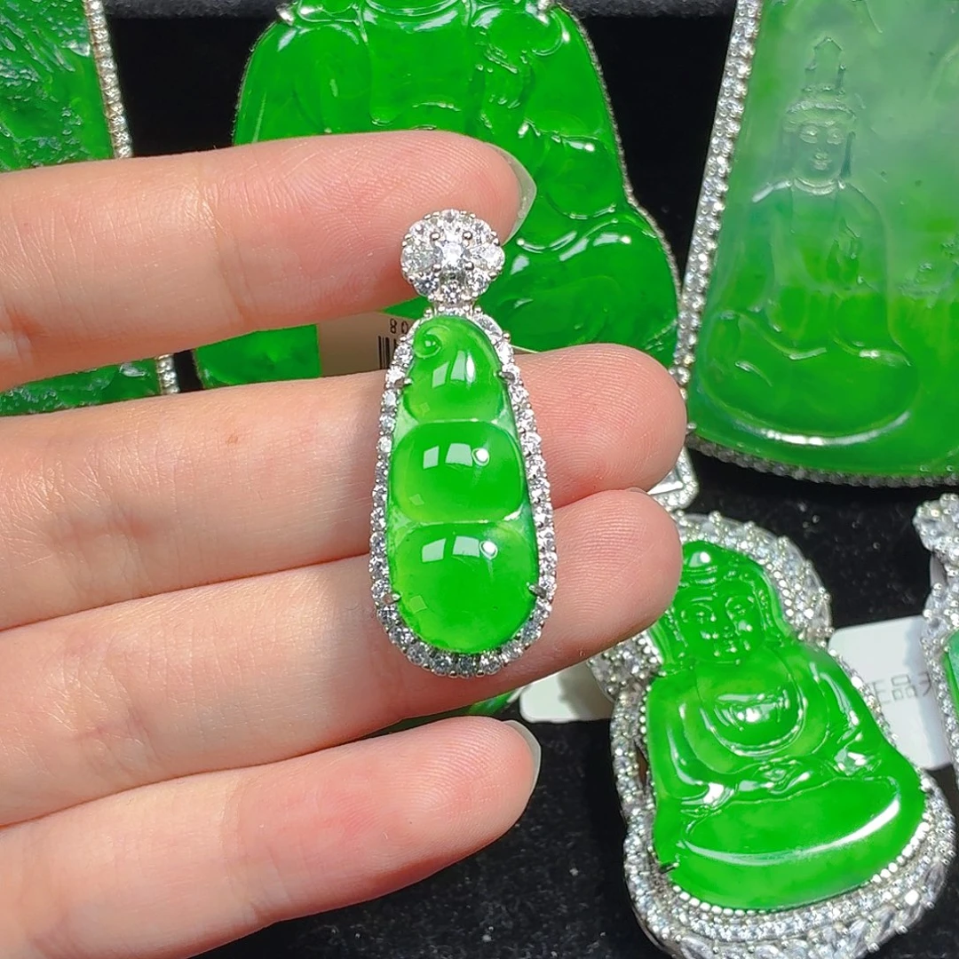 翡翠银S925镶嵌颈饰天然A货翡翠