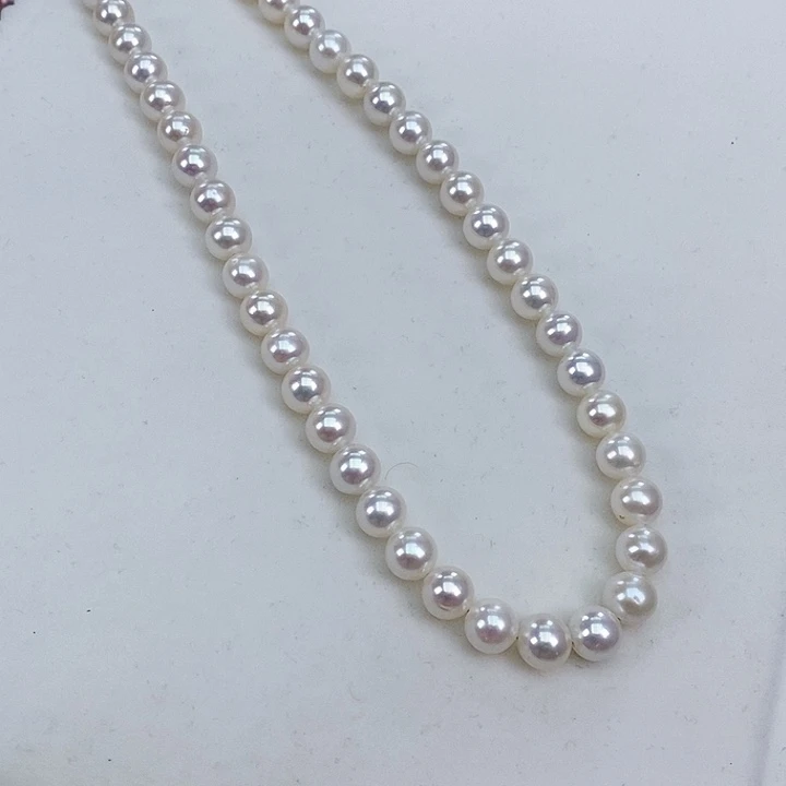 淡水珍珠颈饰银S925镶嵌7.5-8.5极强光正圆珍珠项链
