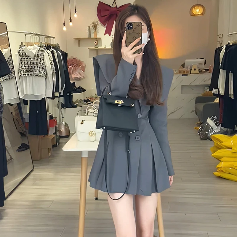 【安安】【有里布】拼接领披肩收腰女设计感显瘦小个子连衣裙D0157