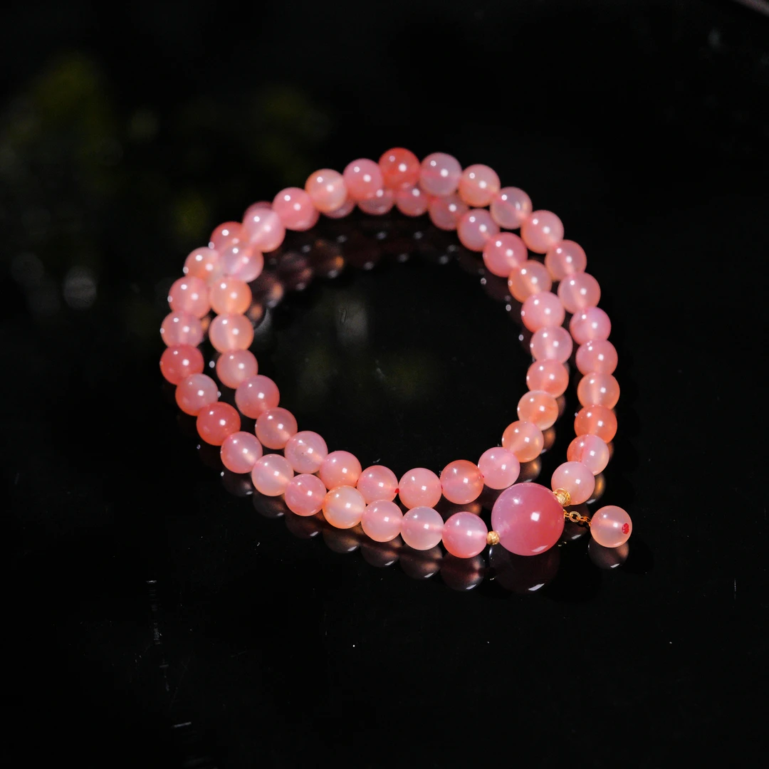【诗蓉】絮晚·精品盐源玛瑙18K金双圈手串AS1515珠径约6mm