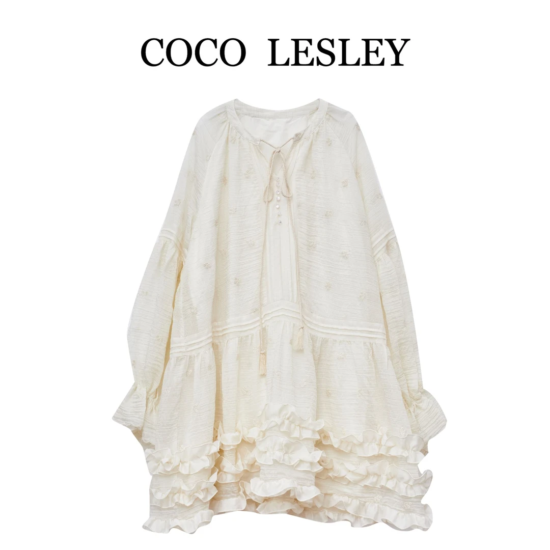 【COCO LESLEY】--显瘦气质法式拼接刺绣连衣裙  0167