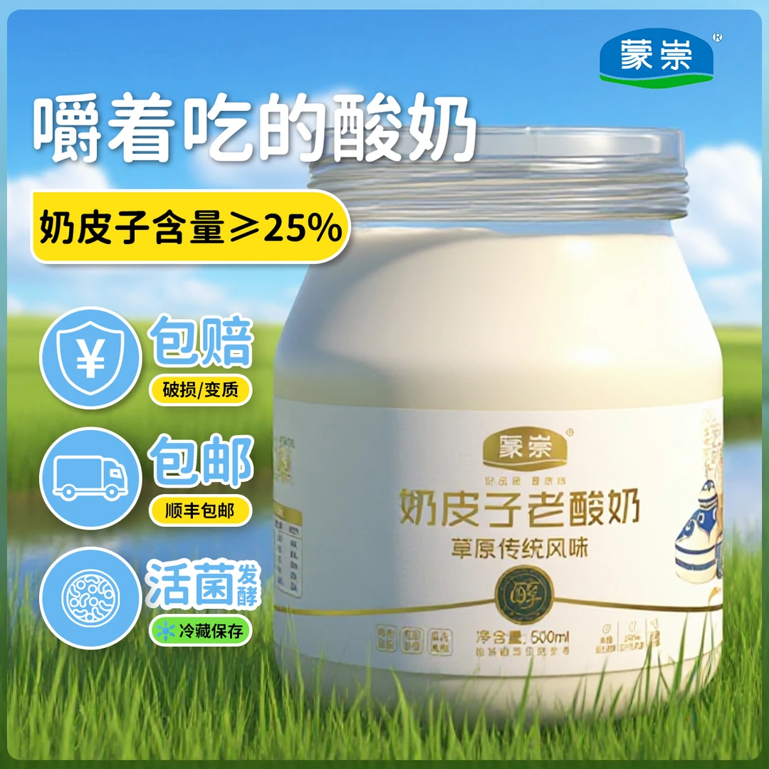 内蒙古草原奶皮子酸奶传统生牛乳益生菌奶味醇厚500gx2罐顺丰发货
