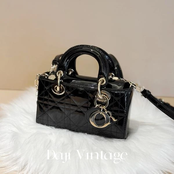 大吉中古/Dior迪奥黑金横版Djoy戴妃手提斜挎包