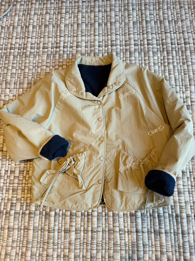 【张静芝】抽绳口袋小翻领宽松外套