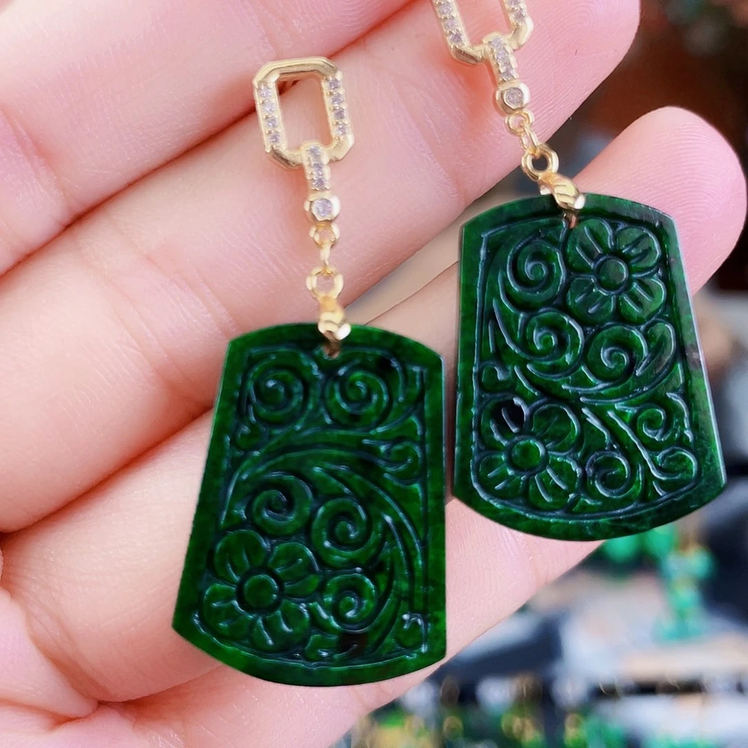 翡翠银S925镶嵌耳饰