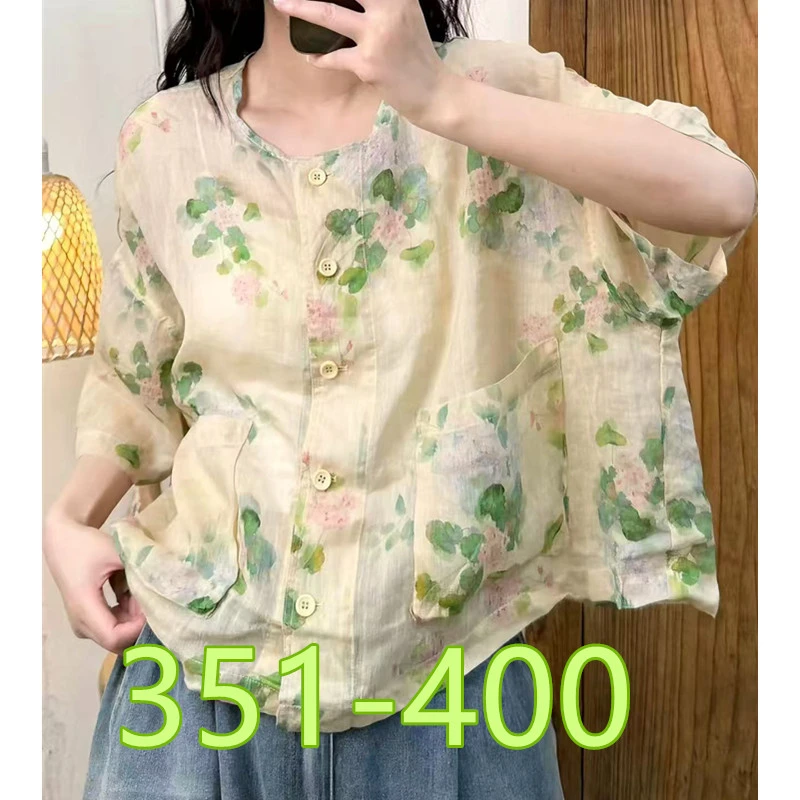 【351-400】夏季新款高货衬衫国风新中式苎麻女士短袖上衣外套女