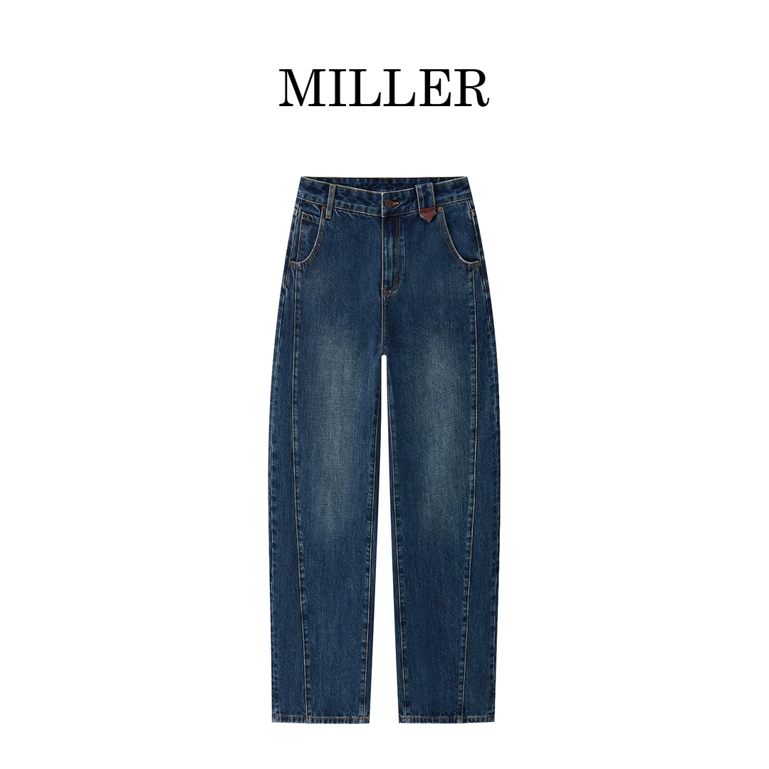 MILLER [海暮]设计师款阔腿弯刀裤时尚显瘦显高厚款牛仔裤-6065