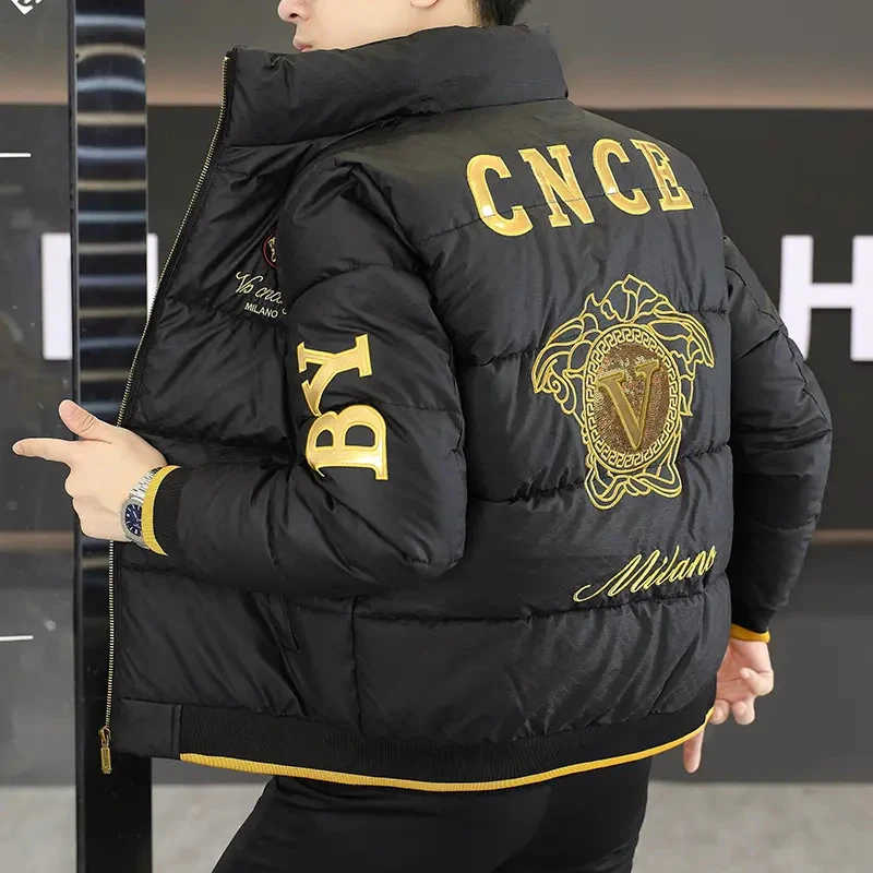 欧洲站潮牌时尚刺绣棉服男冬季新款加厚保暖棉衣外套百搭上衣男装