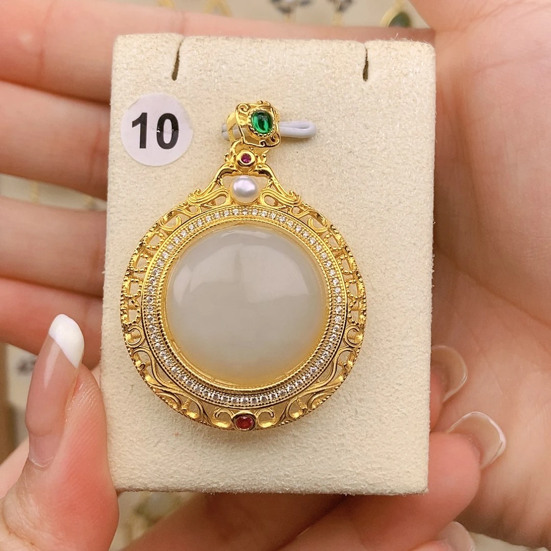 和田玉银S925镀金镶嵌颈饰