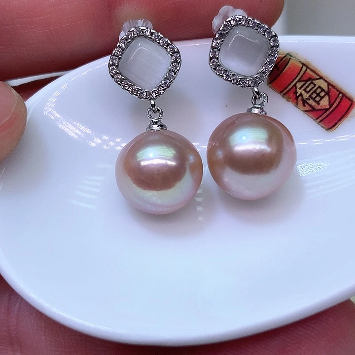银S925镶嵌耳饰淡水珍珠