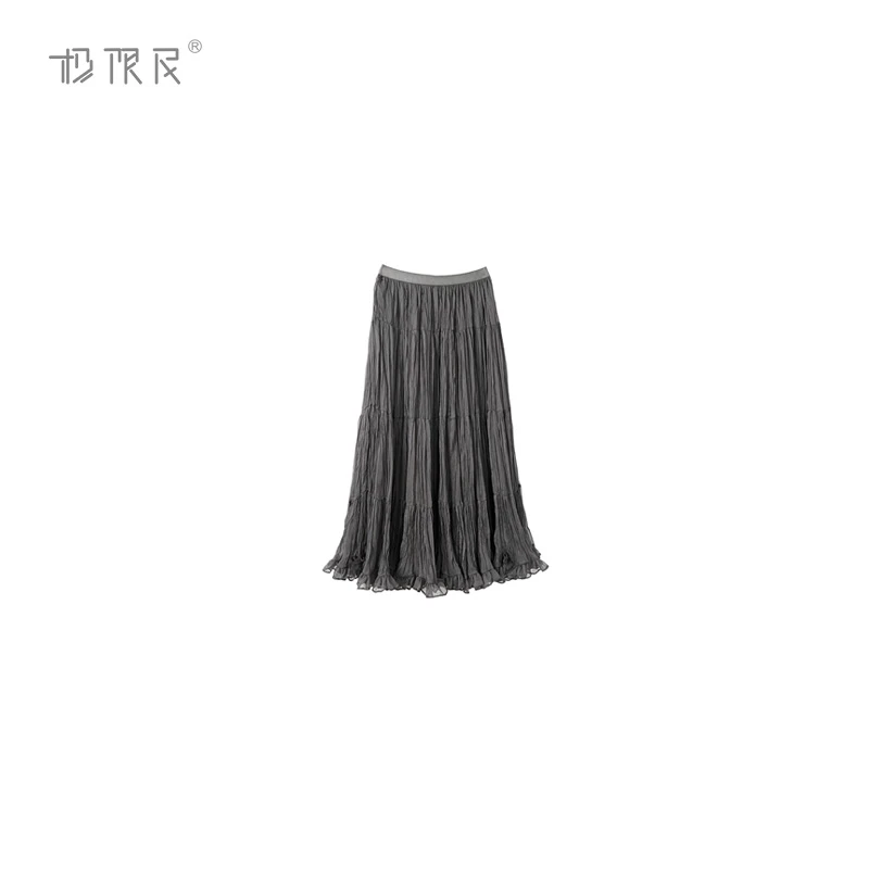 极限民《舒雅》夏季欧若风优雅纯色百褶半身裙F5104A0105