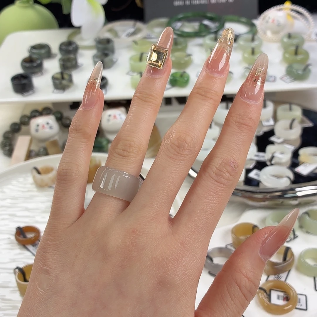 和田玉（糖玉）未镶嵌戒指j132粉紫圆切16.0