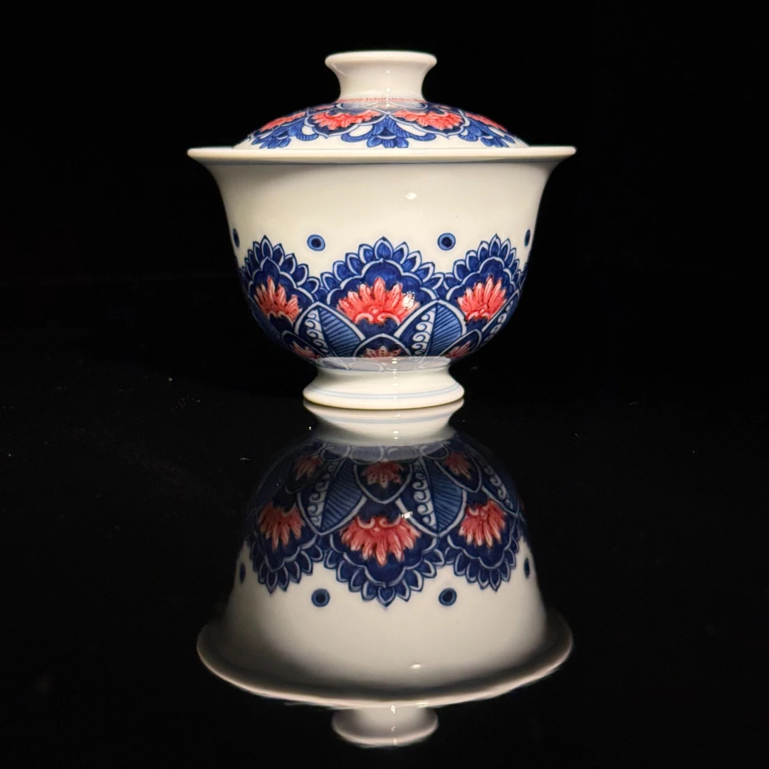 拾月谨制-青花曼陀罗釉里红盖碗节釉下彩庆文创用品手绘家用礼品